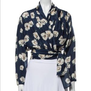 Apiece Apart silk blue and floral wrap top. 4